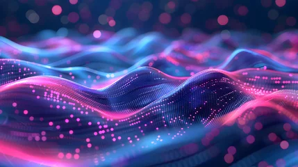 Garden poster Fractal waves abstract background with glowing lines, abstract futuristic background with vibrant pink and blue neon lights, generative ai
