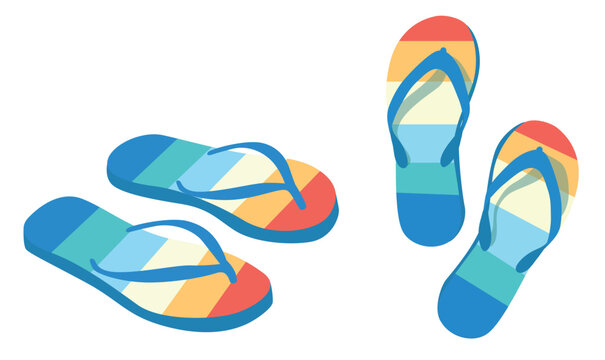 Flip flops flat vector set. Colorful flip flops illustration in cartoon style. Hello summer concept. Summer vacation item. Summer accessories.