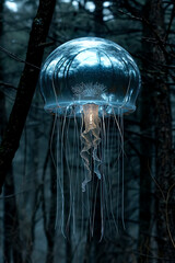 Luminous Deep Sea Medusa: Bioluminescent Jellyfish, created with Generative AI technology