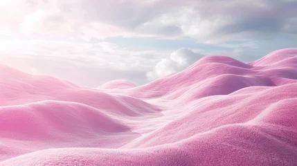 Schilderijen op glas Unrealistic rendered landscape featuring pink hues and fuzzy hills. © Wp Background