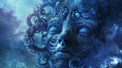 Fototapeta premium Amidst the icy comets of the Oort Cloud a Gorgon stands as the protector of cybersecurity intertwining corporate social responsibility with the sleek aesthetics of modern design(1)