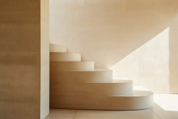 Crisp lines and organic textures converge in an inviting beige staircase, evoking a sense of modern Scandinavian charm.