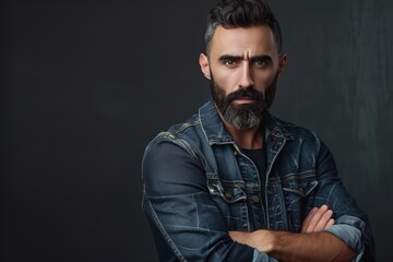 Fototapeta premium Handsome man with beard and denim jacket