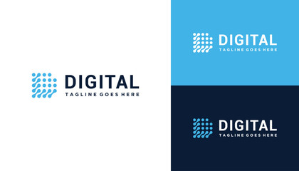 Modern Initial Letter D with Digital Wire Line Dots For Futuristic Technology Connection Network Logo Design