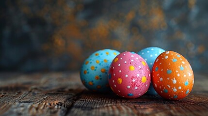 Holiday background with Easter eggs on a wooden table