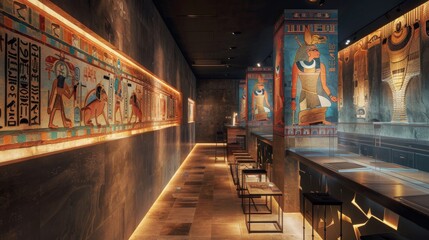 Plutos surface transformed into a digital marketing hub with high definition Anubis murals illuminating the path of digital transformation