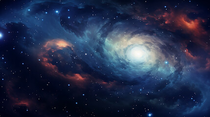 A vector illustration of a galaxy with swirling nebulae.