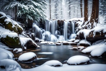 waterfall in winter generated by AI technology