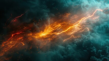 A dynamic vector illustration of a lightning bolt streaks across a stormy sky, creating a dramatic atmosphere.