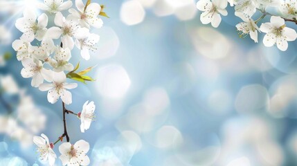 Fototapeta na wymiar Cherry blossom branches in full bloom with soft bokeh light background, symbolizing spring.