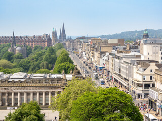 View of Princess Street from Calton hill in Edimbugh city