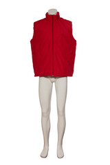 Red color Worker vest with reflectors on a mannequin on a white background