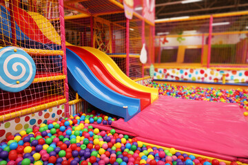 Slides and many colorful balls in ball pit