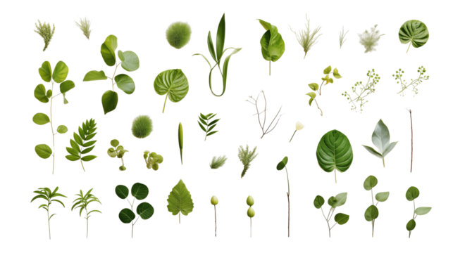 Ecology Themed Template on White. Natural Plants Flat Lay with Copy-space isolated on transparent background, png