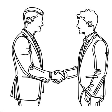 Business handshake between two, business partners, employees, single line vector image