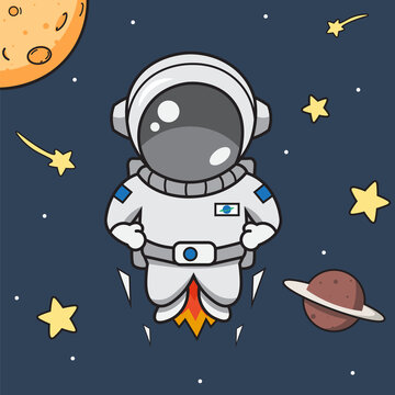 Flying Astronaut - Cartoon | Illustration | Vector