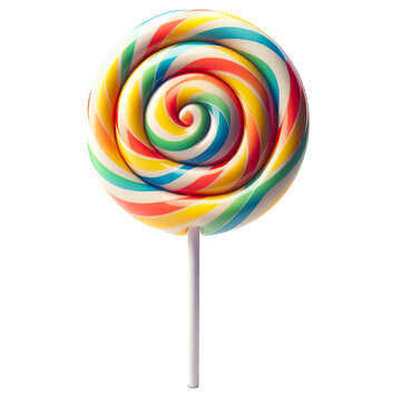 Delicious multi-colored round lollipop isolated on a transparent background. Cut out, close-up.
