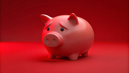Piggy Bank on Red Surface: Symbolizing Savings and Financial Wealth in Depressed theme