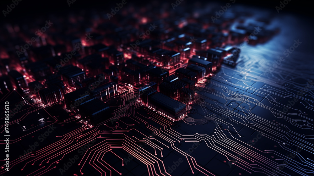 Poster ai processor chip circuit board blue tech background template for web banner poster with copyspace f