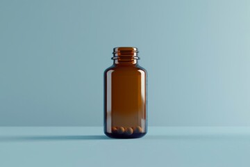 Mockup of a bottle of pills on a blue background. Space for text. Medical and health care concepts.