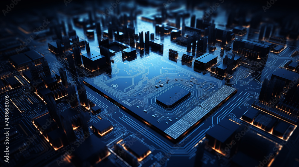 Aufkleber ai processor chip circuit board blue tech background template for web banner poster with copyspace f