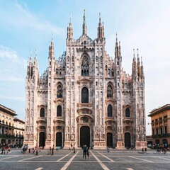 Cathedral Duomo di Milano at Square Piazza Duomo, morning in Milan, Italy - obrazy, fototapety, plakaty