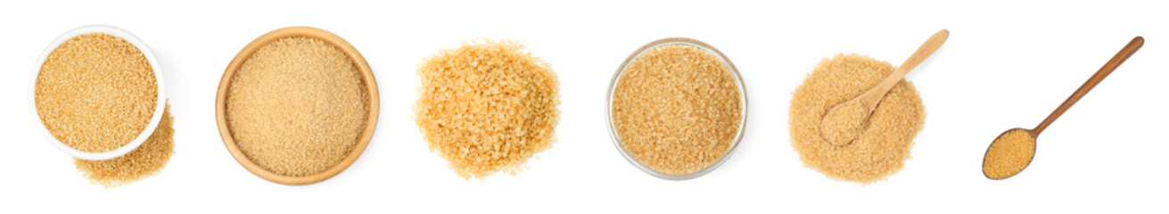 Brown sugar isolated on white, top view