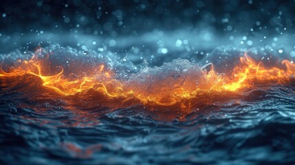  a close up of a body of water with a lot of fire coming out of the water and a lot of water splashing on top of the water and bottom of the water.