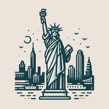 Statue of Liberty design isolated vector illustrations logo sticker.