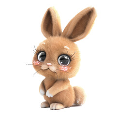 Cute cartoon brown bunny rabbit. 3d render isolated transparent. 