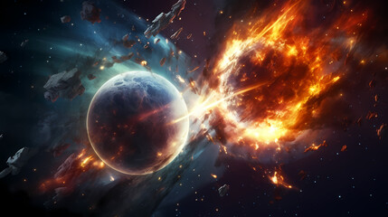 Obraz premium A major collision of planets, an epic cosmic event
