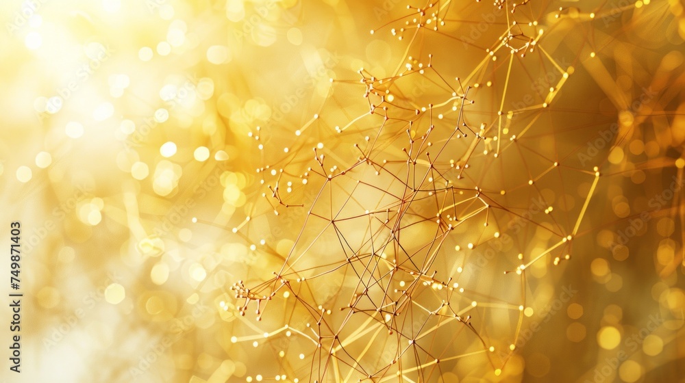 Poster abstract golden network connections with a bright bokeh background, depicting connectivity and data.