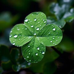 shamrock leaf adorned with sparkling water droplets