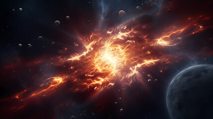 Fototapeta premium A major collision of planets, an epic cosmic event