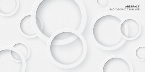 White wood free uncoated paper background with 3D circle ring paper cut style vector illustration. White bond paper background with circle ring.