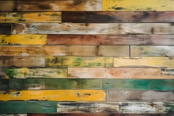 Old wooden planks wallpaper texture, rough, vintage, pastel colors yellow and green banner