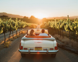 couple in the car in vineyard