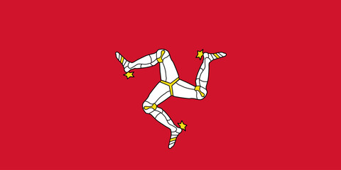 Fototapeta na wymiar Close-up of national red, white and yellow flag of European country of Isle of Man with legs. Illustration made March 3rd, 2024, Zurich, Switzerland.