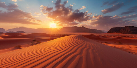 sunset in desert with cirrus clouds, aesthetic vibes display