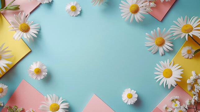 Serene Daisy Blooms on a Soft Pastel Background, Offering Copy Space for Creative Projects – Ideal for Spring and Nature Concepts