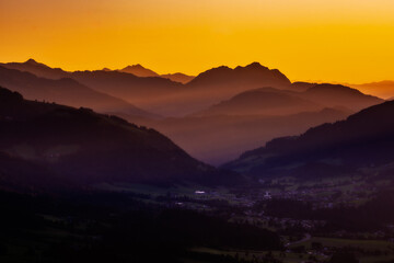 Sunset in the alps of Austria