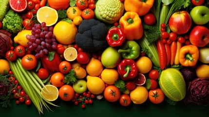 Naklejka na ściany i meble Background of ripe, juicy vegetables, top view. The concept of healthy eating, diet, vegitarianism. A place for text and advertising.