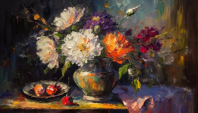 oil painting on canvas still life flowers impressionism artwork