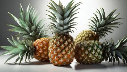 fresh tropic fruit pineapples on a white background - obrazy, fototapety, plakaty