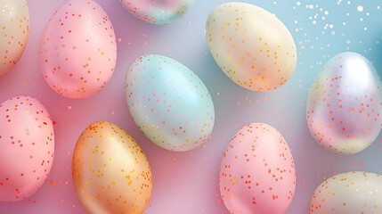 Fototapeta na wymiar Lots of colorful vivid holographic neon Easter eggs are laid full of the entire area of image on a gradient pastel background. Pink and blue color tone.