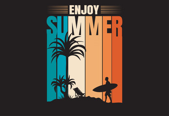 Summer beach and sunset Vector graphic for t shirt and other uses.