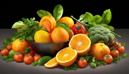 Naklejka na ściany i meble fresh orange fruits and vegetables png with transparent background flat lay without shadow