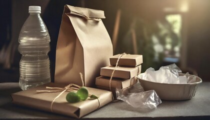 sustainable food delivery packages with craft paper and recycled plastic reduce plastic environment and eco friendly lifestyle