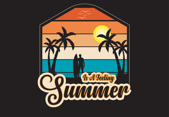 Summer beach and sunset Vector graphic for t shirt and other uses.