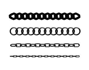 Fototapeta premium Set of different types of chains isolated on white. Chain illustration